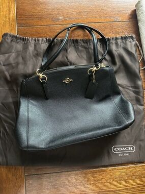 Coach Black Leather Saffiano Tote with Gold Hardware